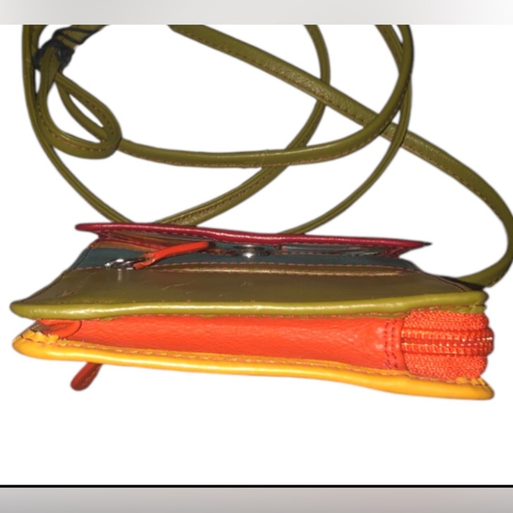 NWT Genuine Leather Mini Crossbody Organizer in citrus - Picture 7 of 16